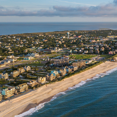 aerial view of outer banks and ocean