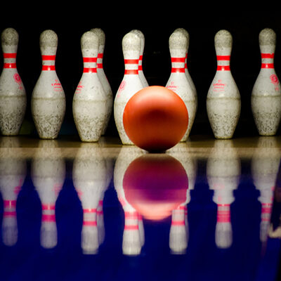 bowling ball and bowling pins